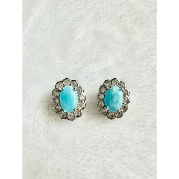 Turquoise blue color cubic zirconia stud earrings  - Picture 1 of 3